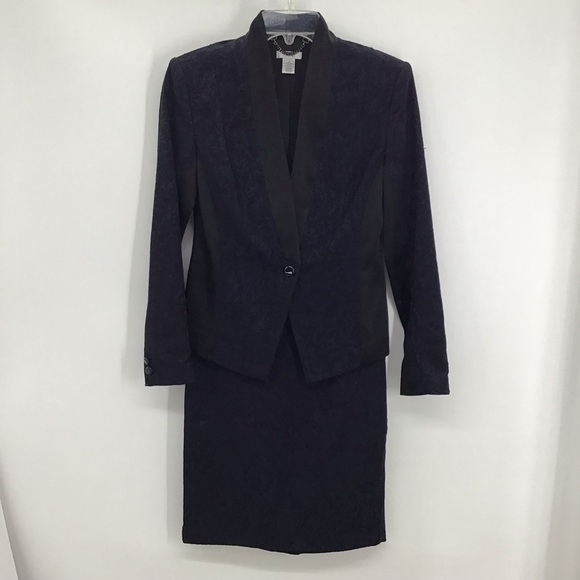 CACHE’ Jacquard Floral Lace Overlay Blazer & Skirt 2 Pc Set Black/Navy Size 2 - Picture 1 of 12